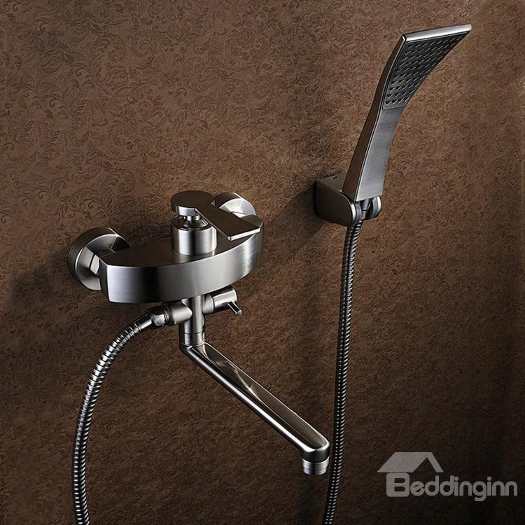 Contemporary Nickel Brushed Handshower And Rotatable Spout Bathtub Faucet