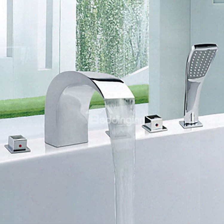 Contemporary Style Widespread Chrome Finish Stainless Steel Bathtub Faucets