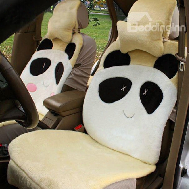 Cute And Lovely Panda Cartoon Pattern Design Plush Universal Car Seat Cover