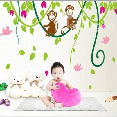 Cute Lovely Monkeys On Branches Pattern Removable Wall Stickers