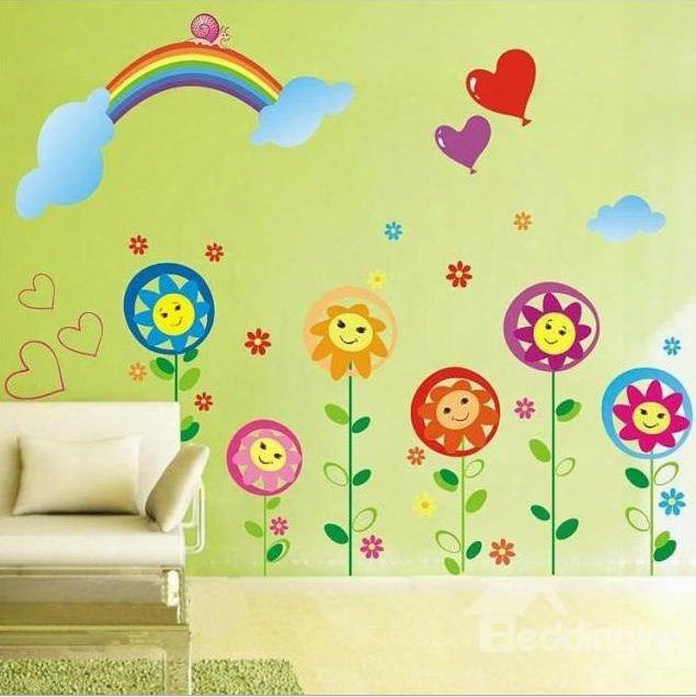 Cute Removable Sunflowers And Rainbow Pattern Wall Stickers
