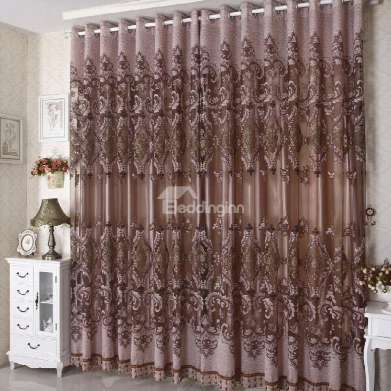 Dark Coffee Phoenix Pattern Grommet Top Custom Curtain