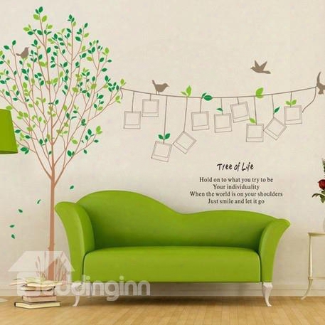 Decorative Tree And Bird Of Life With Photo Frame Pattern Wall Stickers