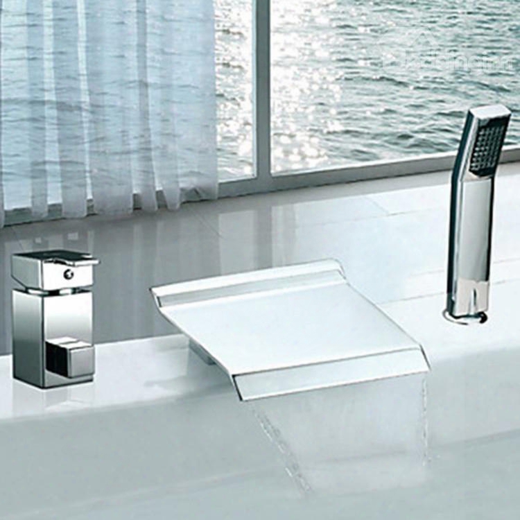 Elegant Contemporary Chrome Finish Two Handl Es Widespread Waterfall Bathtub Faucet