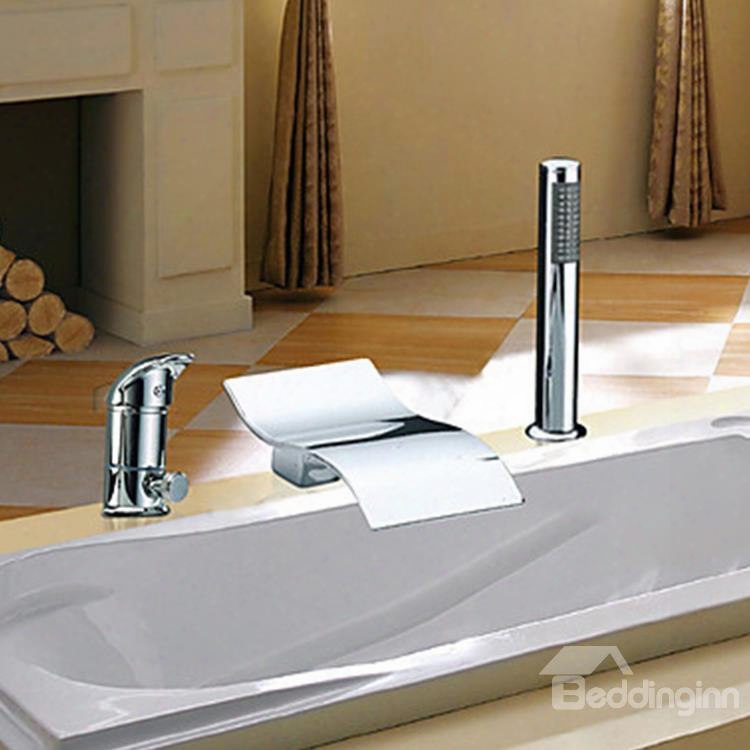 Elegant Contemporary Waterfall Two Handles Chrome Finish Widespread Bathtub Faucet