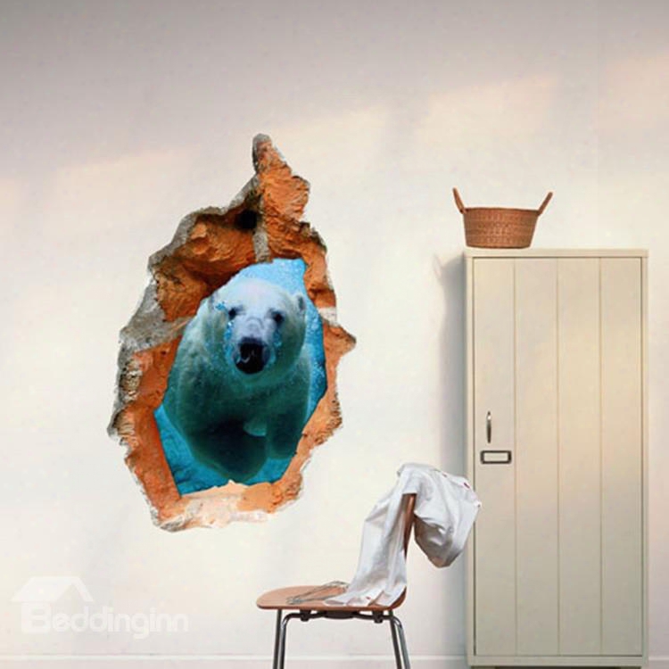 Elegant Creative 3d Polar Bear Hole Design Wall Sticker