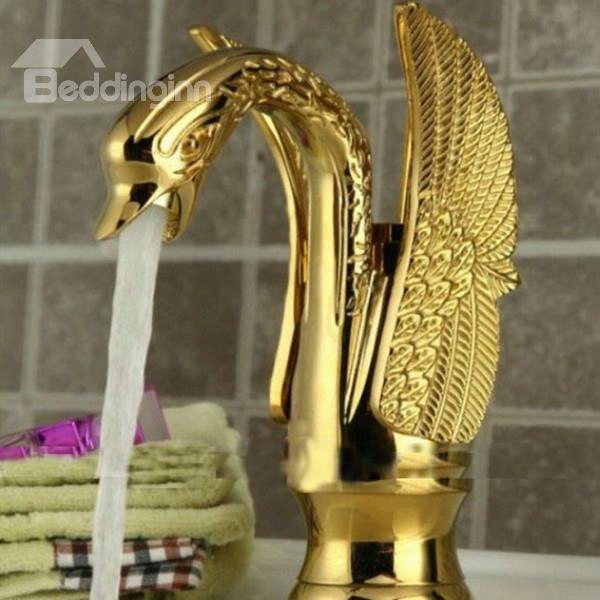 Elegant Design Luxury Swan Golden Bathroom Basin Faucet