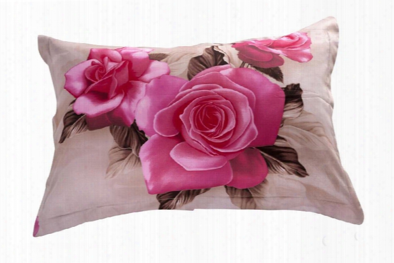 Fancy Vivid Flower Print 3d Two-piece Full Cotton Pillowcases