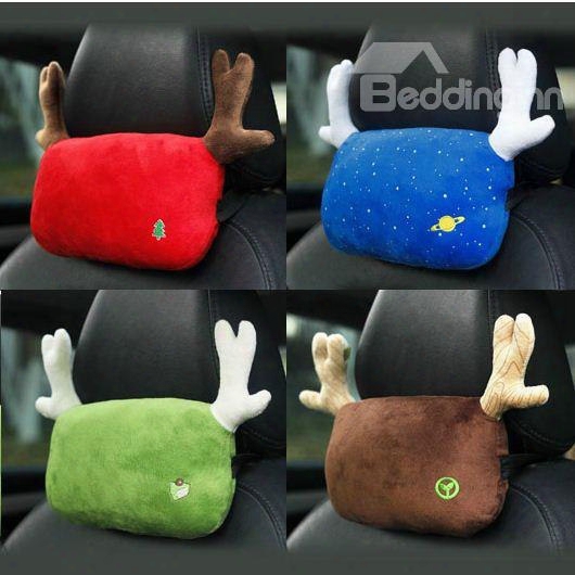 Fashion Lovely Cartoon Antlers Solid Color Car Pillow
