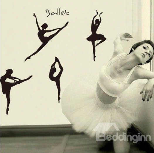 Gracious Black Ballet Girl Pattern Wall Stickers