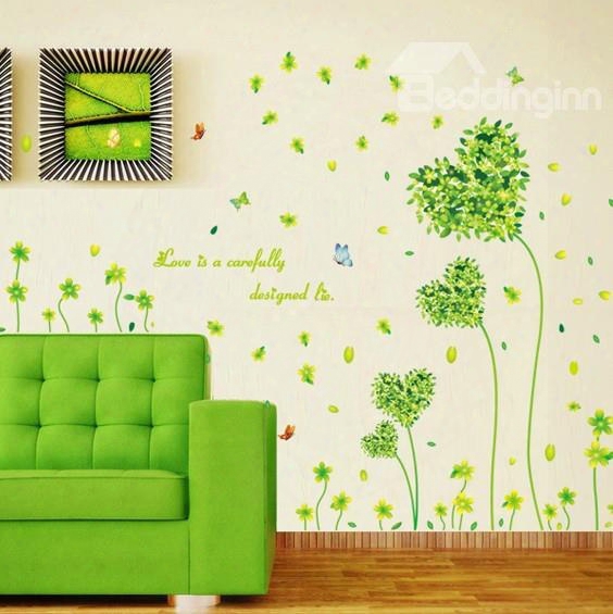 Green Love Grass And Flowers Wall Stickers