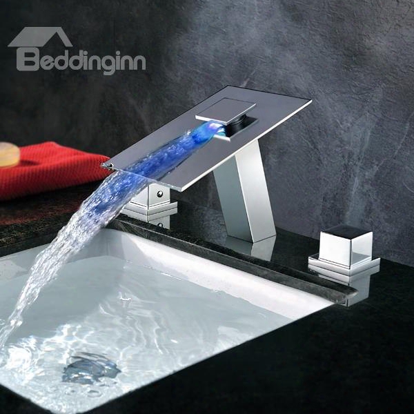 High Quality Led Color Changing Bg Temperature Double Handles Bathroom Sink Faucet