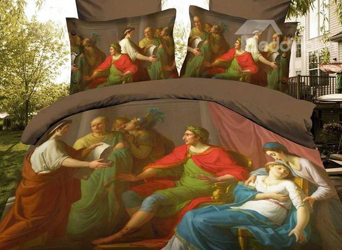 High Quality Lively Oil Painting 4 Piece Polyester 3d Bedding Sets