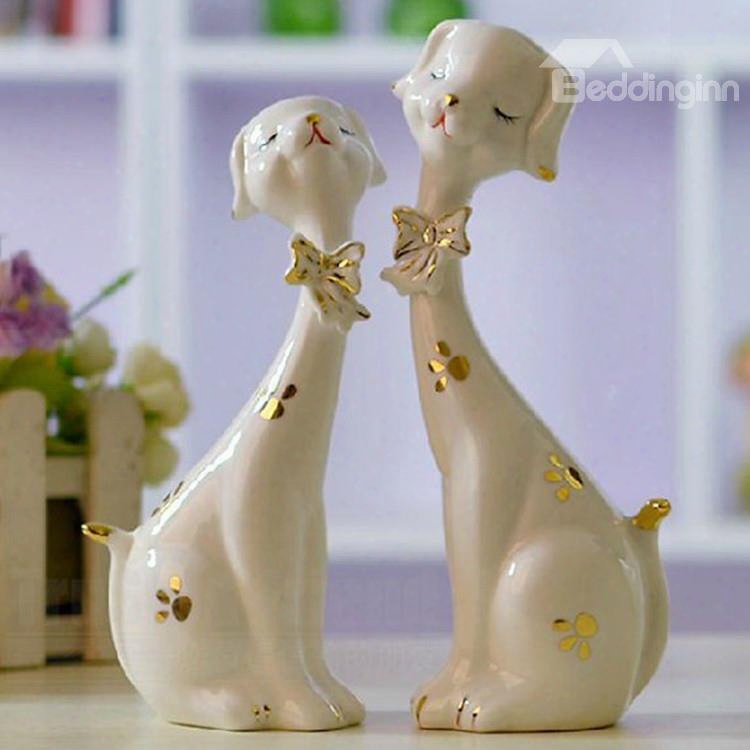 Hot Selling Cute Ceramic One Pairs Of Plun Blossom Dogs Ornaments