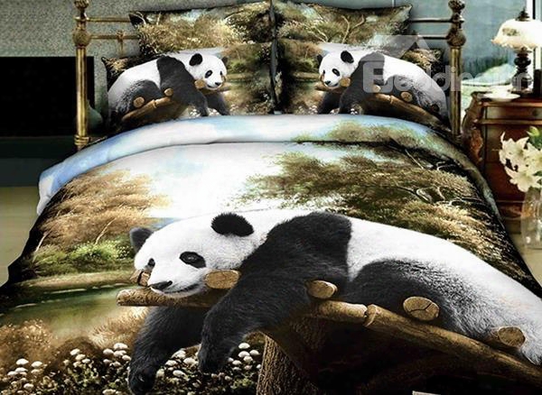 Lifelike Panda Print 4-piece Polyester 3d Duvet Cover Sets