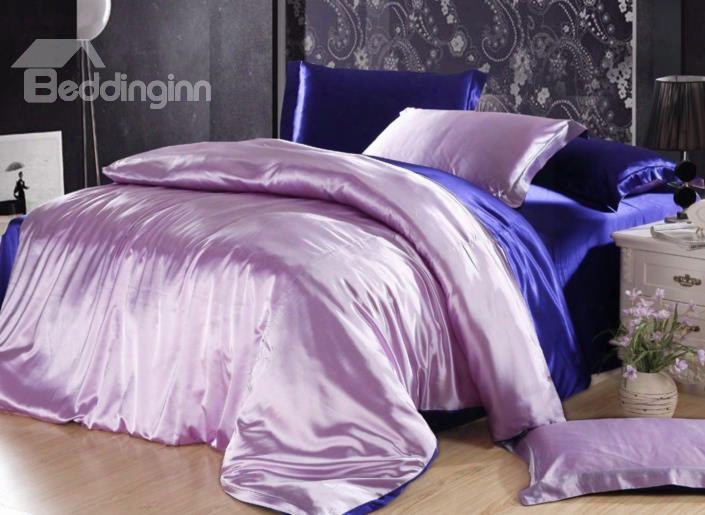 Luxury Purple And Dark Blue 4-piece Cellosilk Duvet Cover Sets