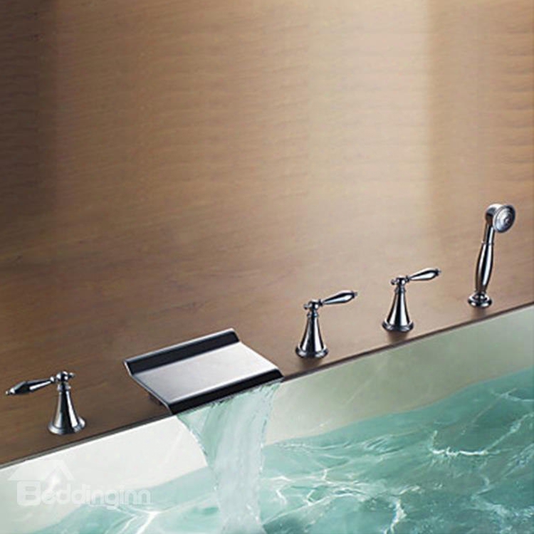 Modern Design Chrome Finish Rectangular Waterfall Tub Faucet