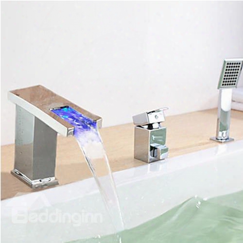 Modern Led Widespread Waterfall Bathtub Fauce T