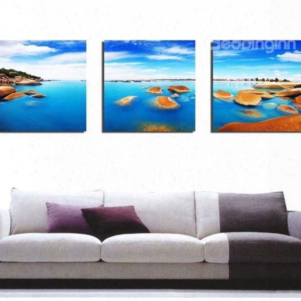 New Arrival Amazing Blue Sky And Sea Print 3-piece Cross Film Wall Art Prints