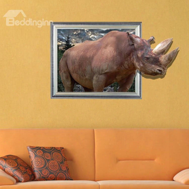 New Arrival Amazing Creative 3d Rhino Wall Sticker