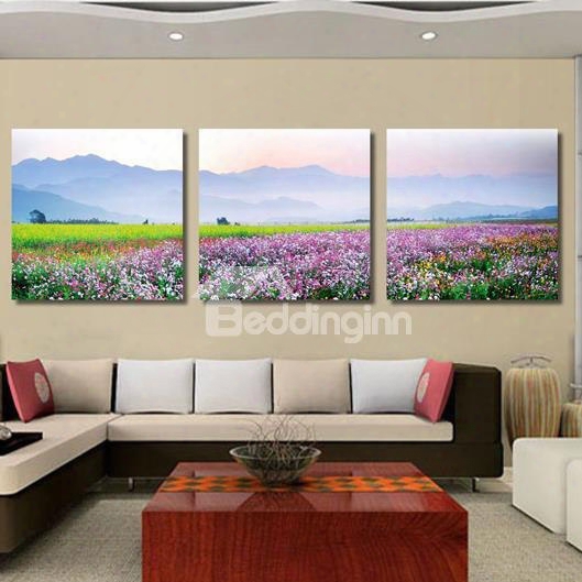 New Arrival Amazing Sea Of Flowers Print 3-piece Cross Film Wall Art Prints