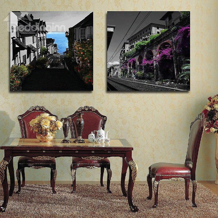 New Arrival Ancient Architecture With Flowers Surrounded Film Wall Art Prints