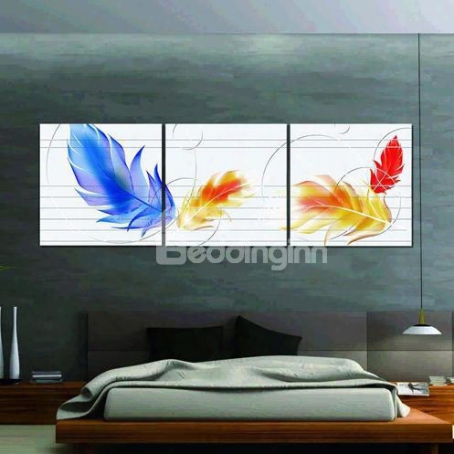 New Arrival Beautiful Colorful Feathers Print 3-piecce Cross Film Wall Art Prints