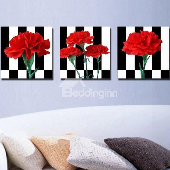 New Arrival Beautiful Red Flowers Print 3-piece Cross Film Wall Art Prints