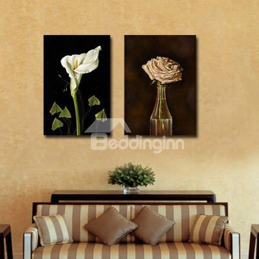 New Arrival Beautiful White Calla And Beige Rose Print 2-piece Cross Film Wall Art Prints