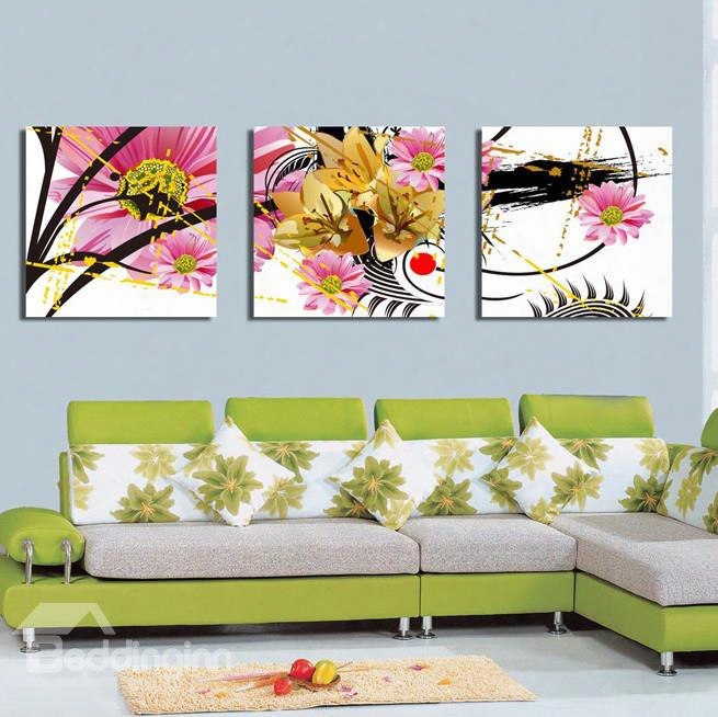 New Arrival Blooming Yellow And Pink Flowers Canvas Wall Prints
