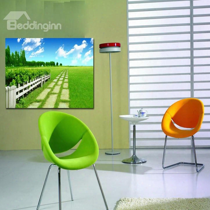 New Arrival Blue Sky White Coluds And Green Grassland Cross Film Wallart Prints