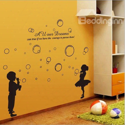 New Arrival Boy And Girl Blowing Bubbles Wall Stickers