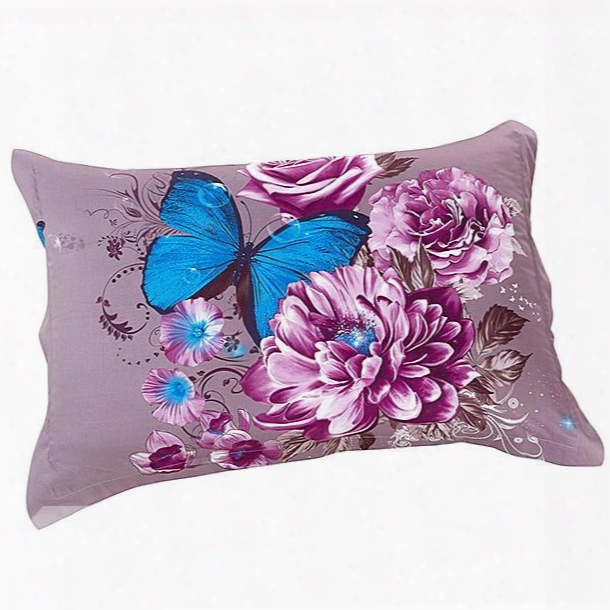 New Arrival Butterfly On Delicate Purple Flowers Two Pieces Pillow Case