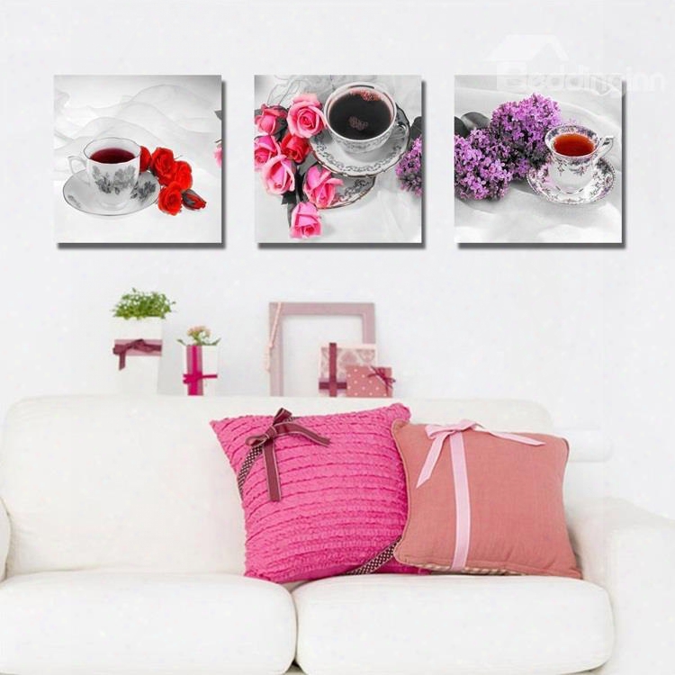 New Arrival Colorful Bright Flowers Beside Cups Canvas Wall Prints