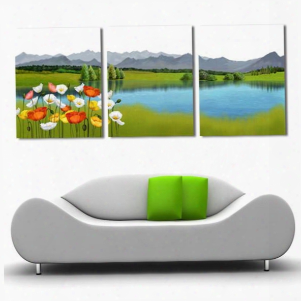 New Arrival Colorful Flowers On The Grassland And Lake Cross Film Wall Art Prints