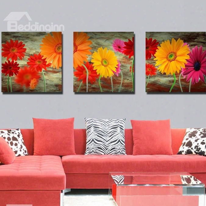 New Arrival Colorful Sunflowers Toward Sunshine Canvas Wall Prints