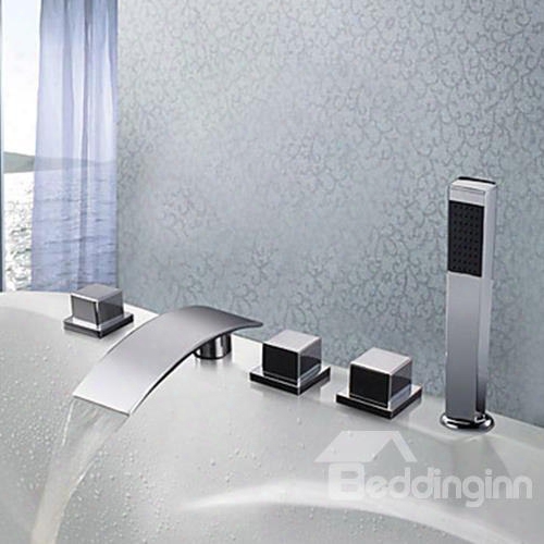 New Arrival Contemporary Chrome Finish Widespread Waterfall Bathtub Faucet