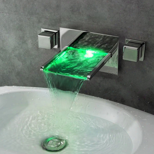 New Arrival Creative Led Color Changing Widespread Waterfall Bathroom Sink Faucet