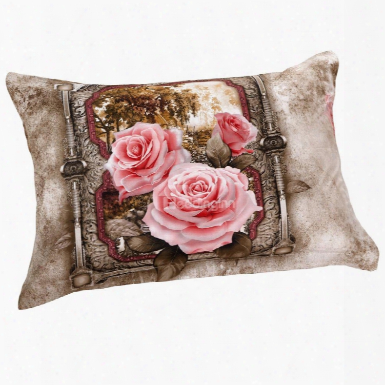 New Arrival Delicate Blooming Pink Flowers Two Pieces Pillow Case