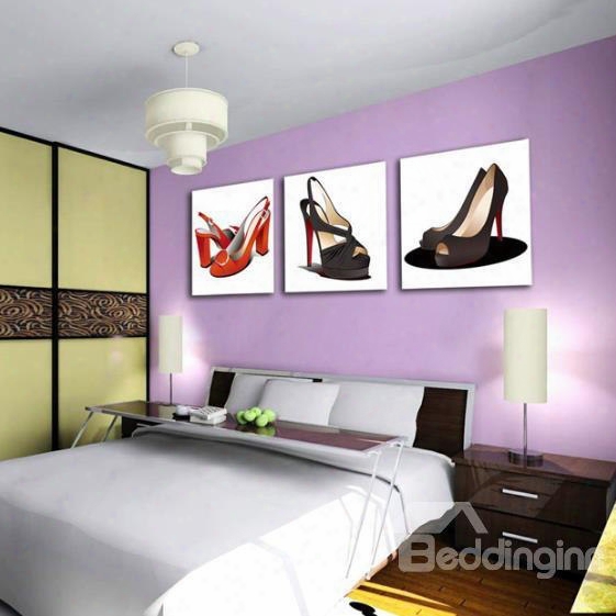 New Arrival Elegant High Heel Shoes Print 3-piece Cross Film Wall Art Prints