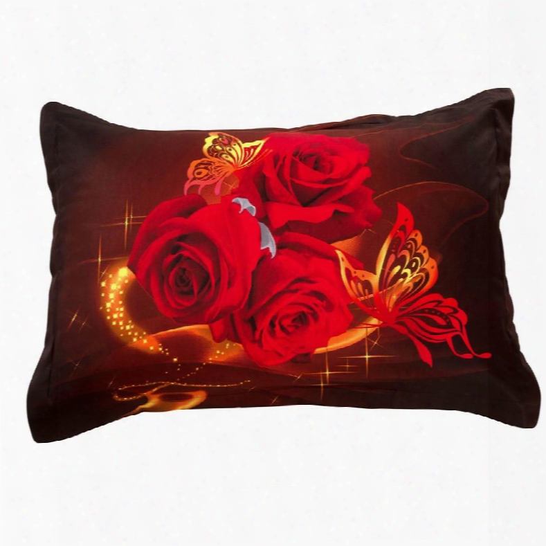 New Arrival Fancy Romantic Red Roses Two Pieces Pillow Case