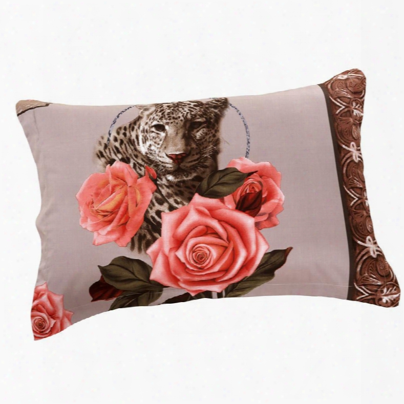 New Arrival Ferocious Leopard And Delicate Roses Print Two Pieces Pillow Case