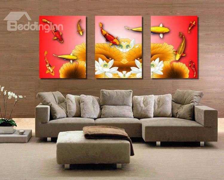 New Arrival Fish And Lotus In Water Canvas Wall Prints