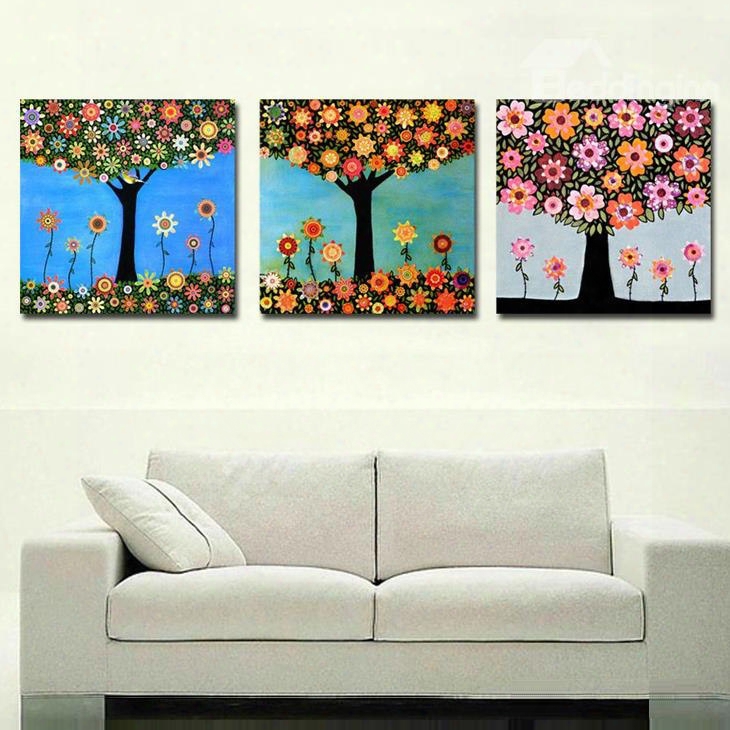 New Arrival Fragrant And Fancy Trees With Colorful Flowers Canvas Wall Prints