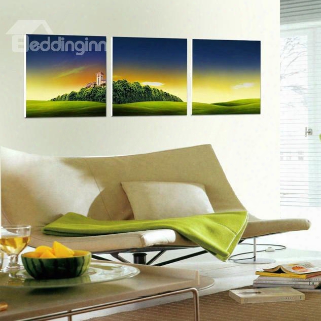 New Arrival Green Grassland And Colorful Cloud Canvas Wall Prints