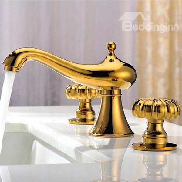 New Arrival High Quality Gold Double Round Handles Bathroom Sink Faucet