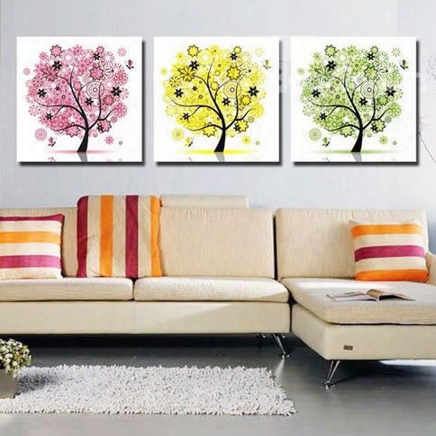 New Arrival Lovely Colorful Trees Print 3-piece Cross Film Wall Art Prints