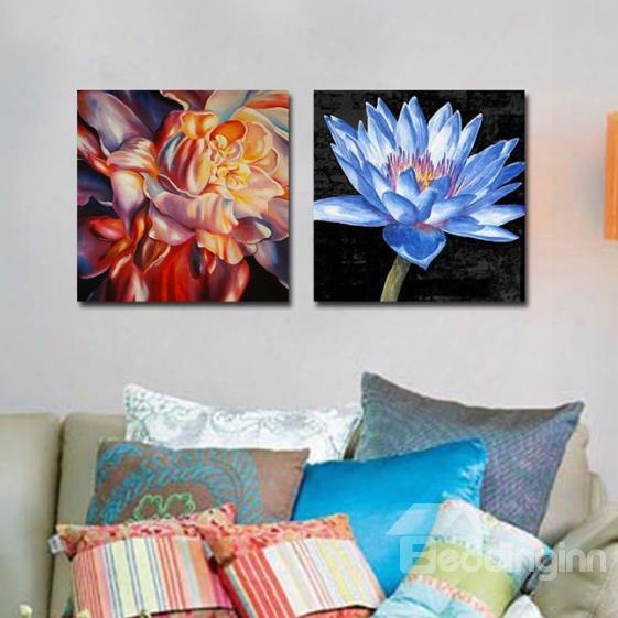 Nwe Arrival Oil-painting Style Beautiful Colorful Flowers Print 2-piece Cross Film Wall Art Prints