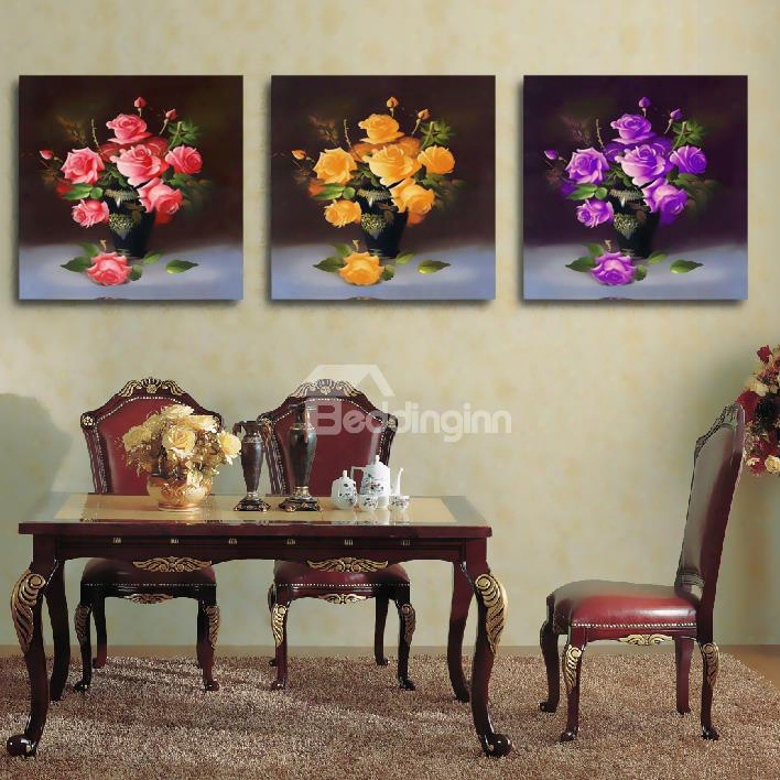 New Arrival Pink Yellow And Purple Roses In The Bottle Film Wall Art Prints