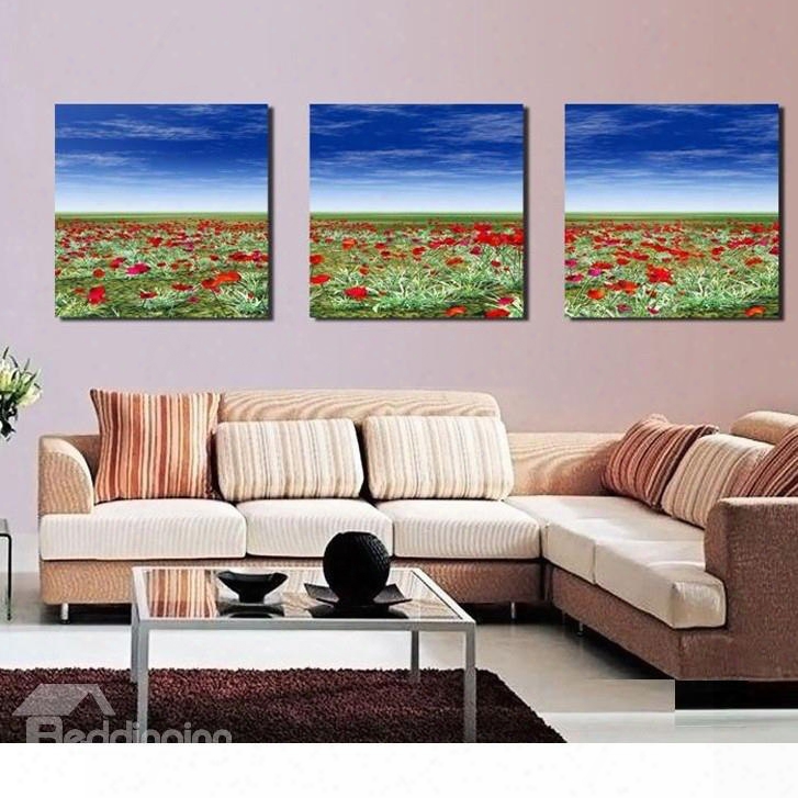 New Arrival Sea Of Flowers Under Blue Sky Canvas Wall Prints